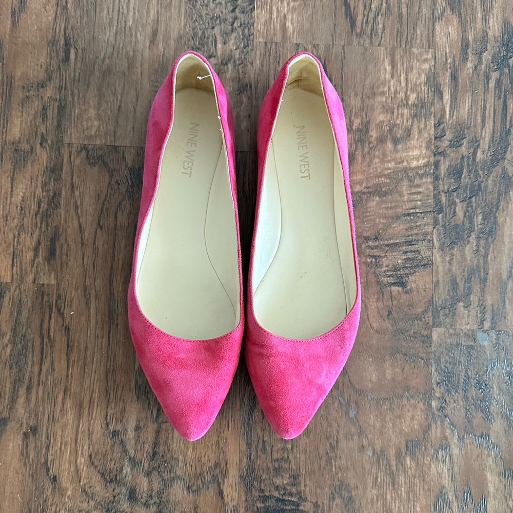 Hot Pink Pointed Suede Flats